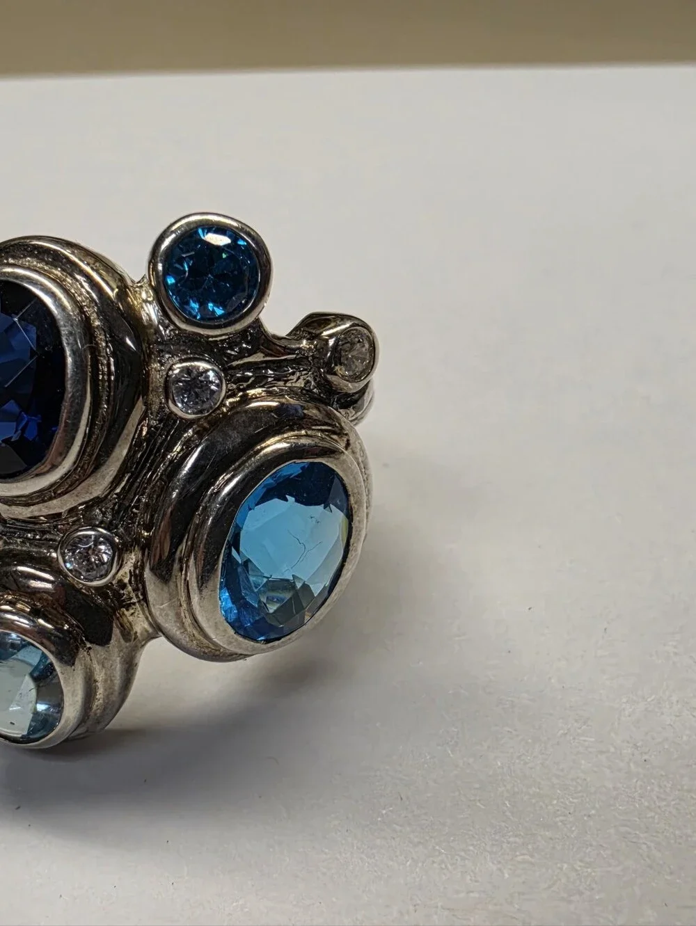 Sterling Silver Mosaic Multi Blue Gemstone Cocktail Ring Size 7.5